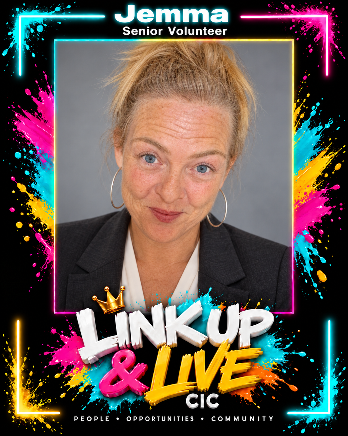 Jemma, Senior Volunteer, in the Link Up & Live frame